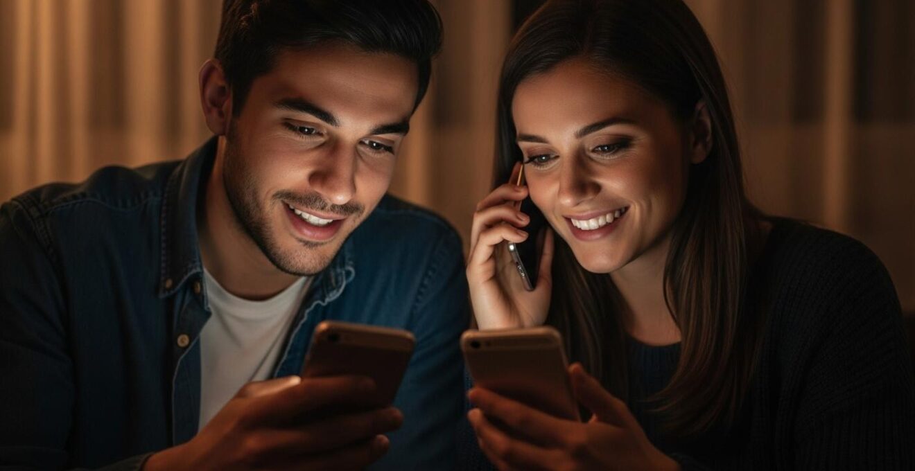 Illustration symbolique d’un échange téléphonique entre deux personnes avant un rendez-vous avec ambiance chaleureuse et lumière douce