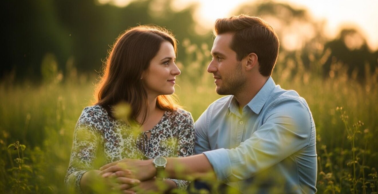 Une image évocatrice d'un couple parlant intimement, symbolisant la vraie compatibilité au-delà de l'attirance physique.