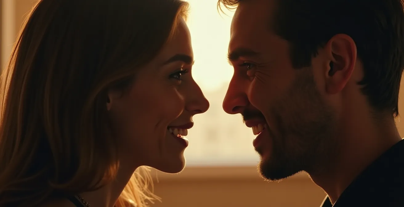 Représentation artistique de l'art de poser les bonnes questions dans une conversation de séduction en ligne