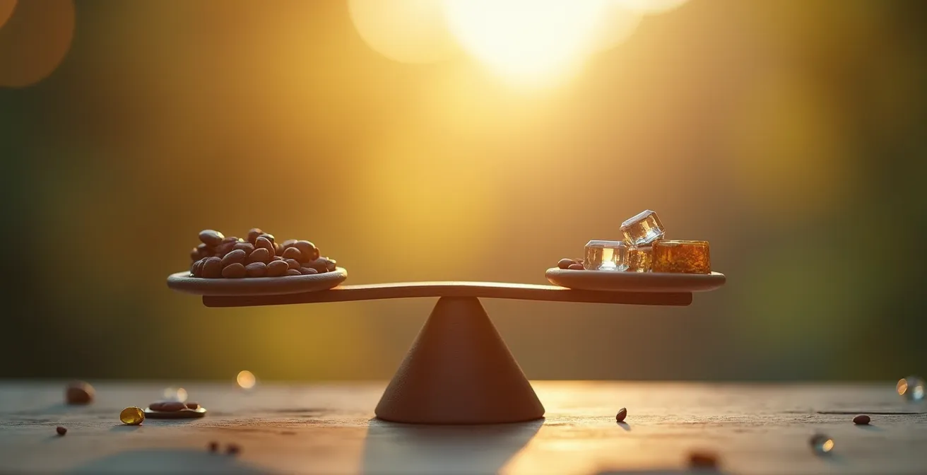 Illustration symbolique représentant une balance équilibrant des attentes amoureuses trop élevées et trop basses