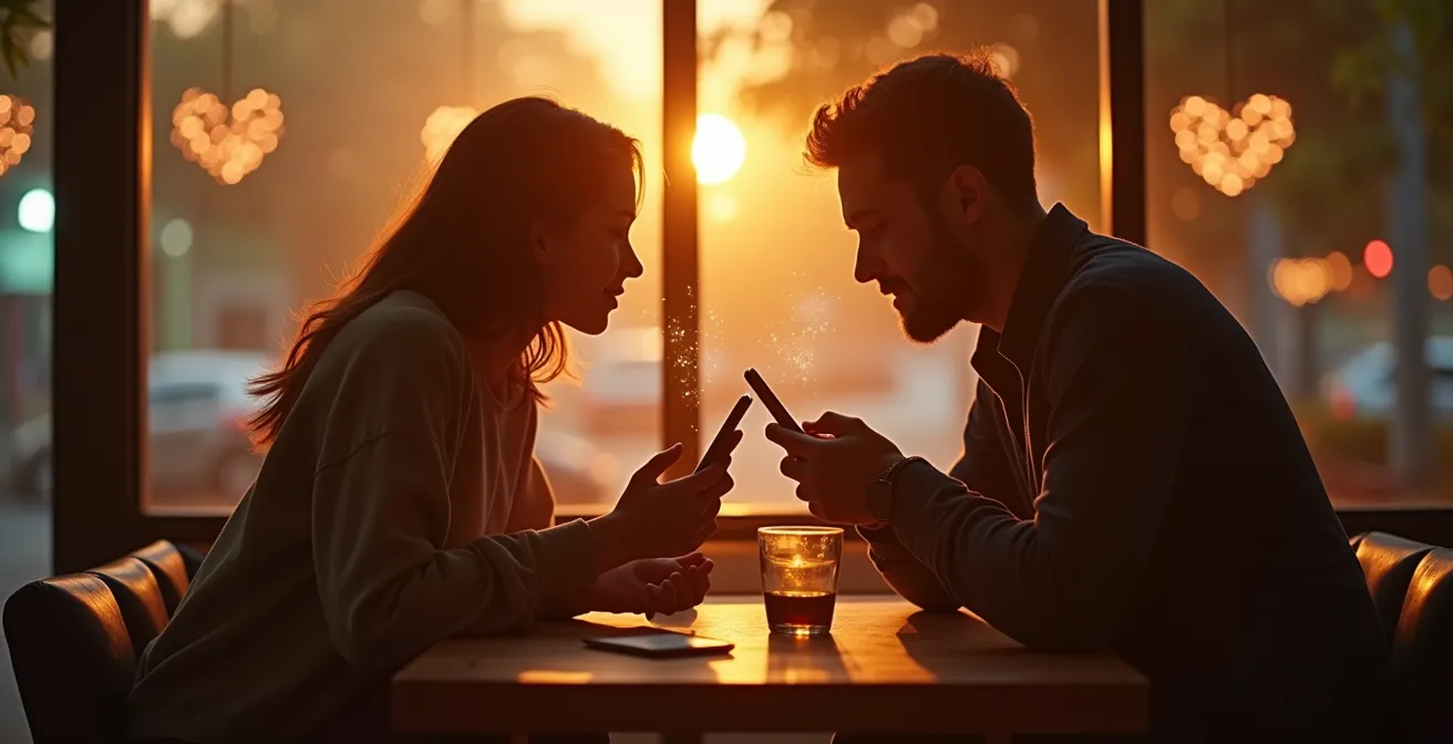 Concept artistique représentant la transformation des conversations en ligne en un véritable filtre à compatibilité