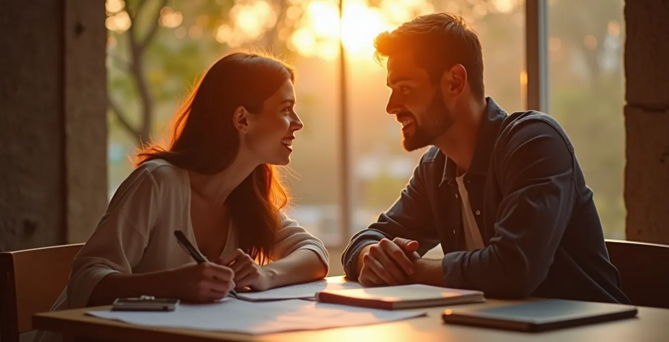 Une image représentant deux personnes qui planifient leur avenir ensemble, symbolisant la construction consciente d'une relation.