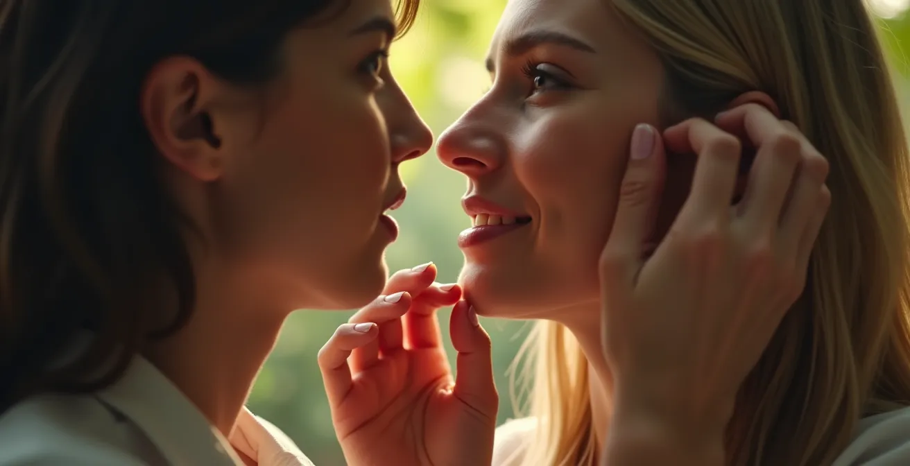 Illustration montrant des signes non verbaux typiques du confort et de la réceptivité dans une conversation intime