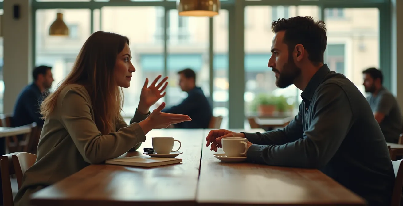 Couple observant attentivement les gestes et réactions de l'autre dans un moment de partage