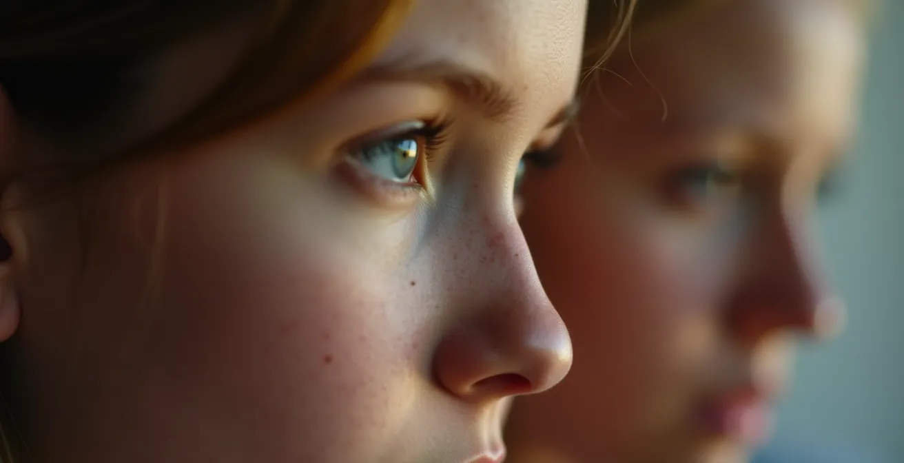 Gros plan sur visages de deux personnes en conversation profonde