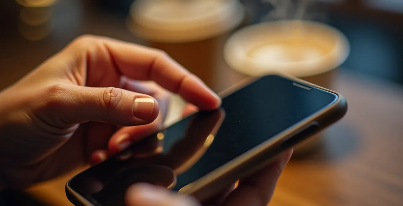 Mains tenant un smartphone montrant une conversation après un premier rendez-vous